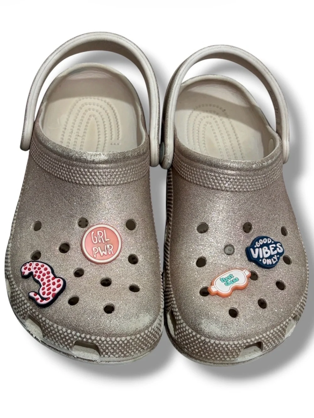 Crocs Classic Quartz Glitter Clogs Size 6  Assorted Jibbitz Charms